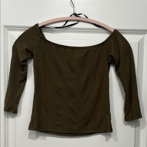 Olive Green Ribbed Off-Shoulder Women's Top